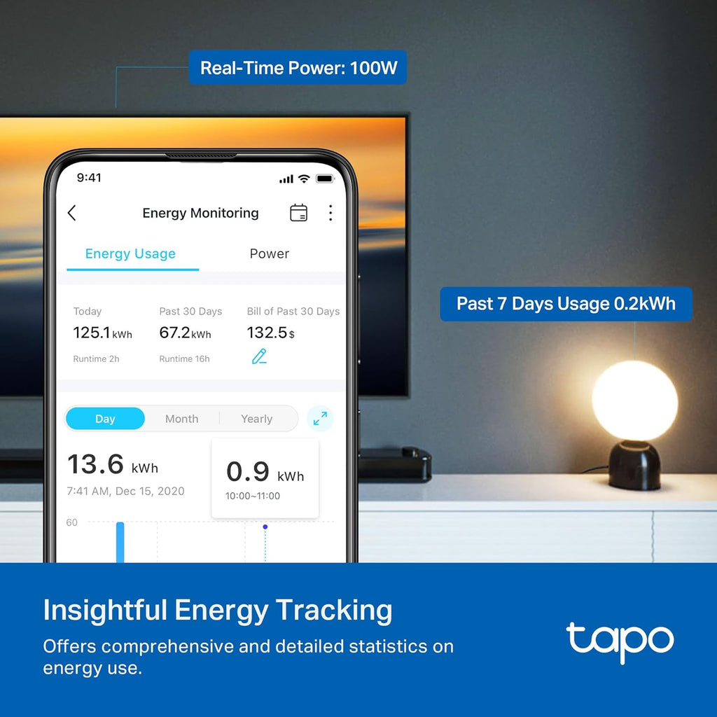 TP-Link Tapo Smart Plug Mini, Matter Compatible, Compatible with Alexa, Google Home & Samsung SmartThings, Energy