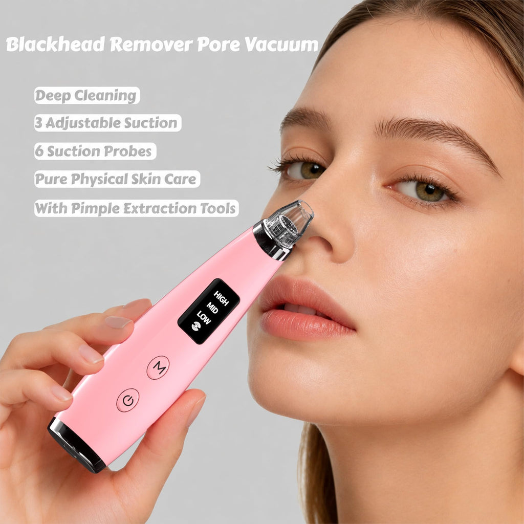 Pore Vacuum for Face & Nose - Blackhead Remover with 3 Adjustable Suction Levels, 6 Interchangeable Probes, USB-C