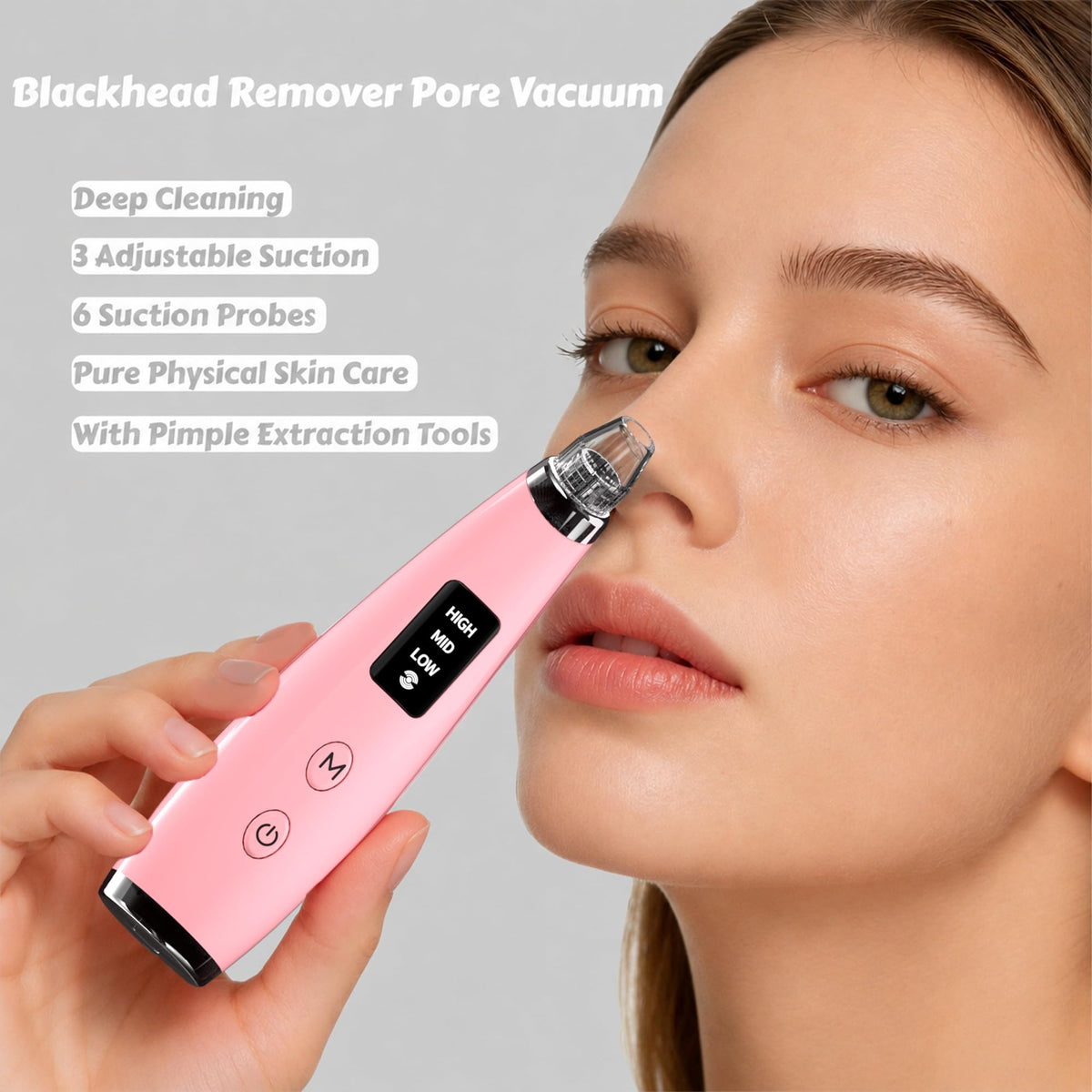 Pore Vacuum for Face & Nose - Blackhead Remover with 3 Adjustable Suction Levels, 6 Interchangeable Probes, USB-C