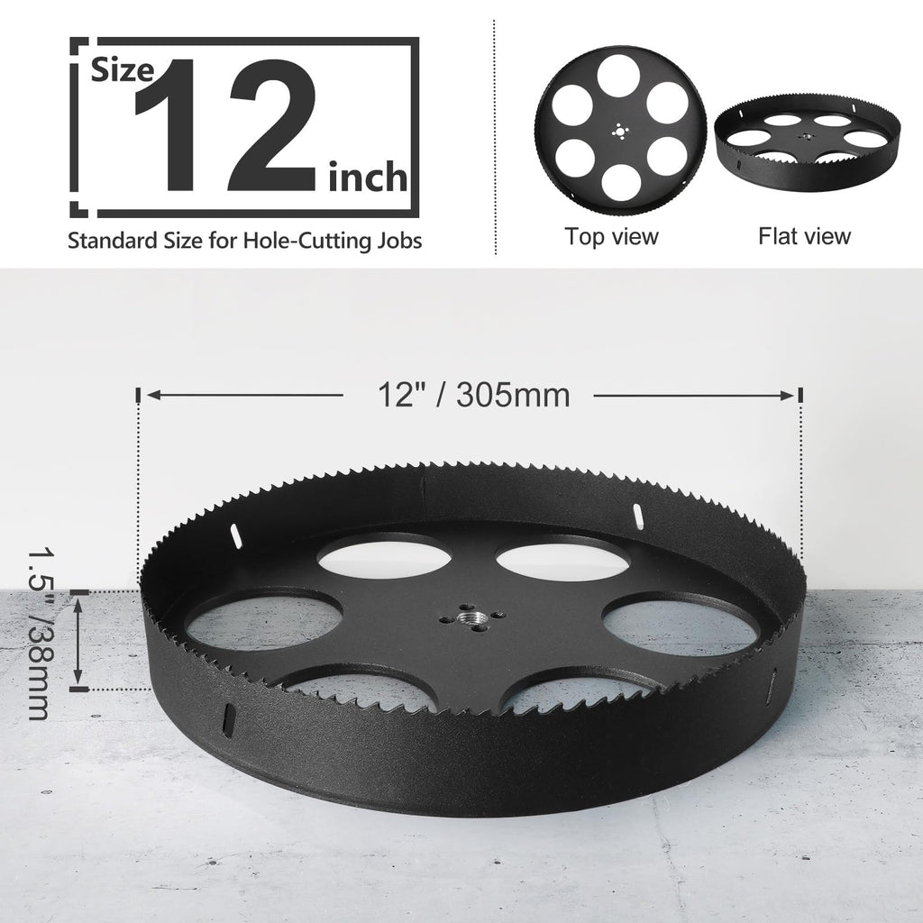 JTemgle 12 Inch Hole Saw for Wood - 1/2" Hex Shank Arbor