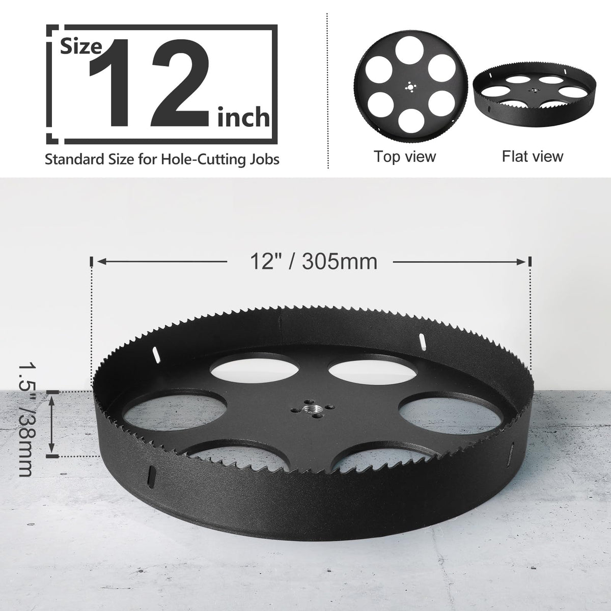 JTemgle 12 Inch Hole Saw for Wood - 1/2" Hex Shank Arbor