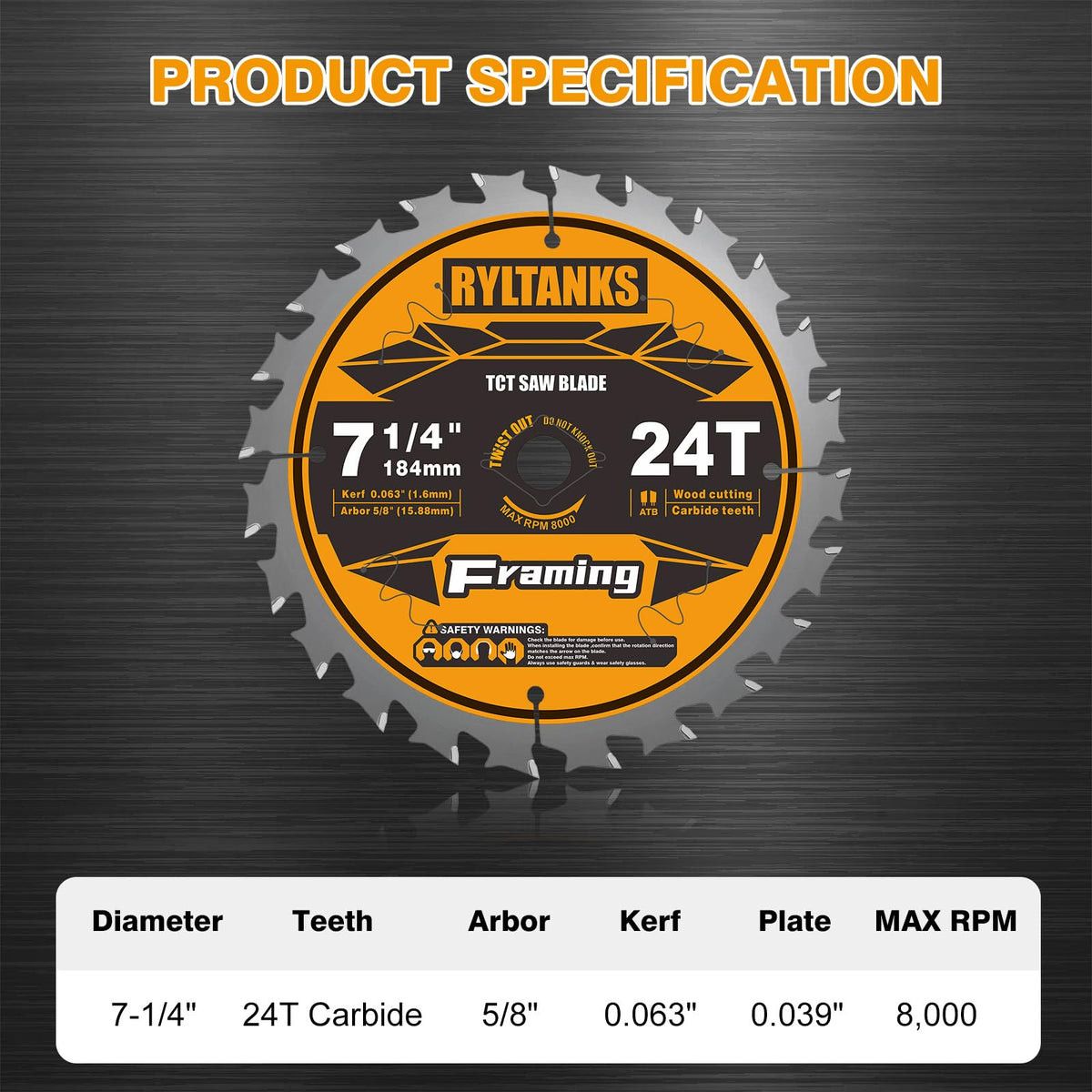 Ryltanks 7-1/4 Inch Circular Saw Blade 24T with 5/8 Inch Arbor, 10-Pack