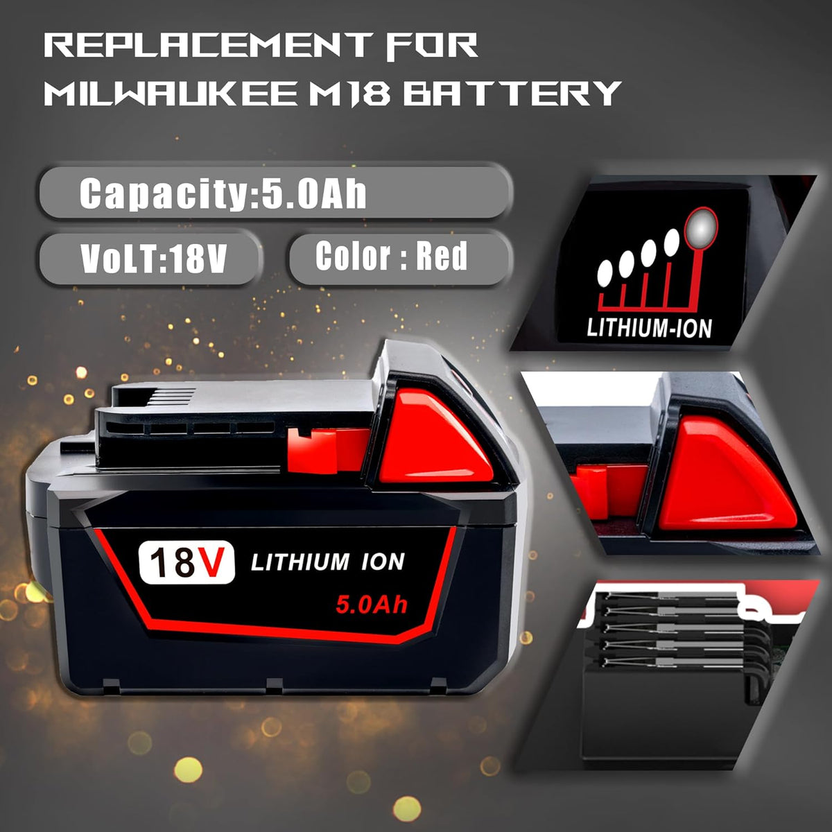 2 Pack Replace for Milwaukee M18 Battery 5.0ah and Charger Combo,Compatible with Milwaukee M18 Cordless Power Tools 18V Lithium Battery 48-11-1850 48-11-1840 48-11-1860