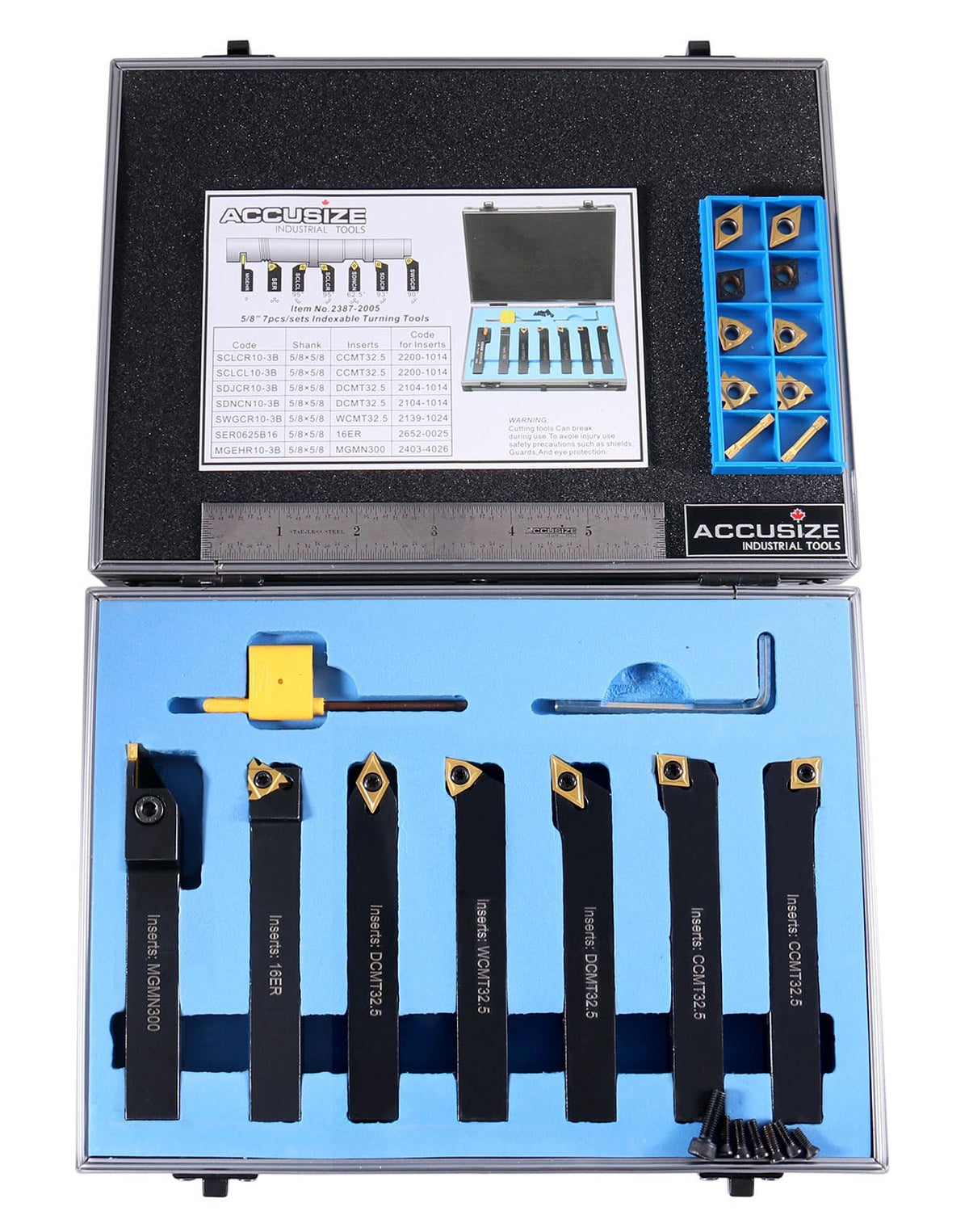 Accusize 5/8 in Shank Indexable Carbide Turning Tool Set, 2387-2005PLUS