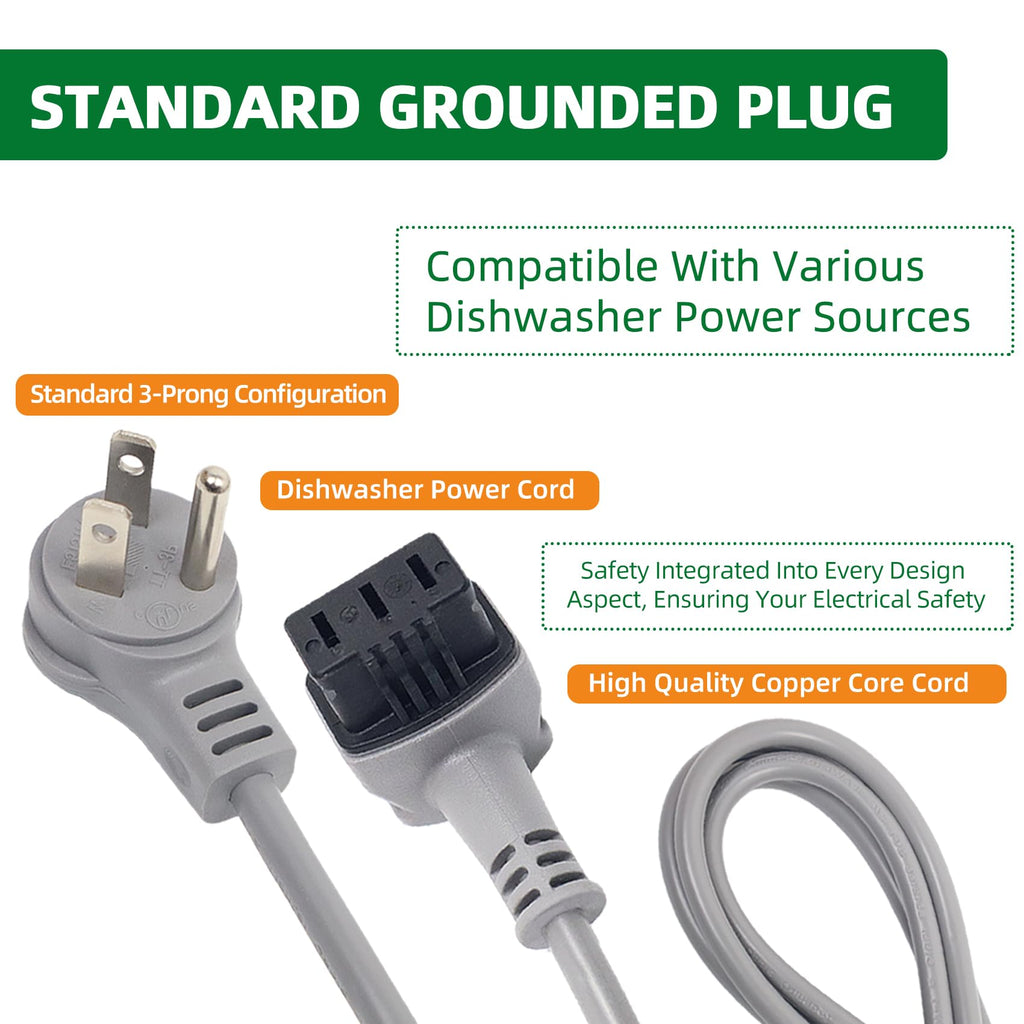 Upgrade 12027214 Dishwasher Power Cord Compatible with Multiple Bosch Dishwasher Models Standard 3-Prong Plug Universal Power Cord Plug-and-Play Design Safety Guaranteed