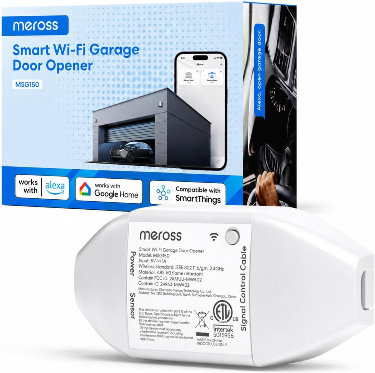 Smart Garage Door Opener Remote Compatible with Alexa and Google | App and Voice Control, Compatible with