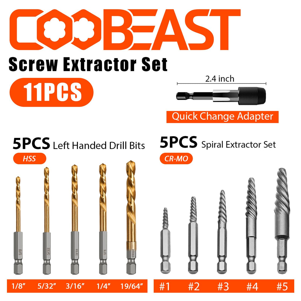 11 Pcs Screw Extractor Set,Left Hand Drill Bit,Bolt Screw Extractor Kit