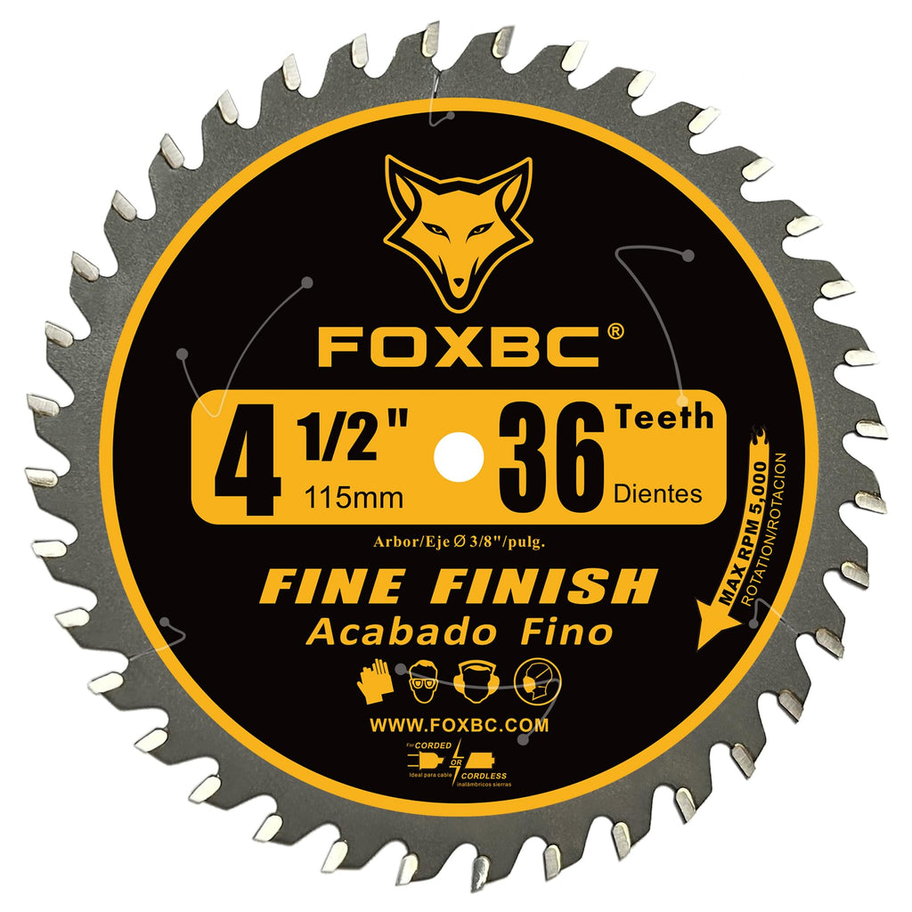 FOXBC 4-1/2 Inch Trim Circular Saw Blade 36 Tooth Fine Finish Wood Cutting with 3/8-Inch Arbor