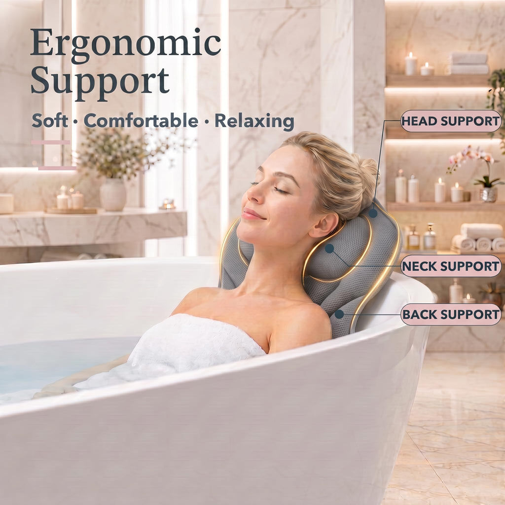Bathtub Pillows, Non-Slip Breathable Bath Pillows with Neck Support Grey