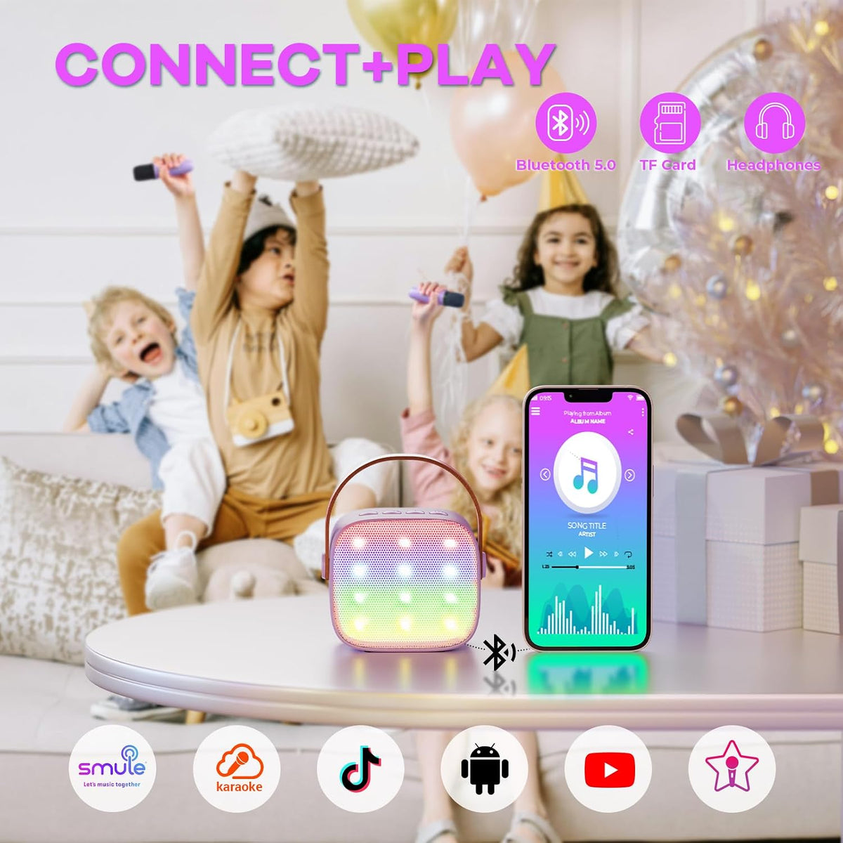 Karaoke Machine for Kids, Birthday Gifts for Girls Ages 4-12 Years Toy | 2 Wireless Microphones, Mini Portable