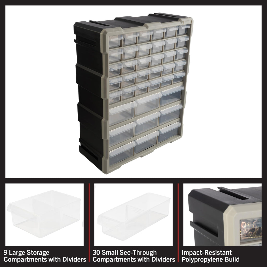 39-Drawer Plastic Small Parts Organizer, Black
