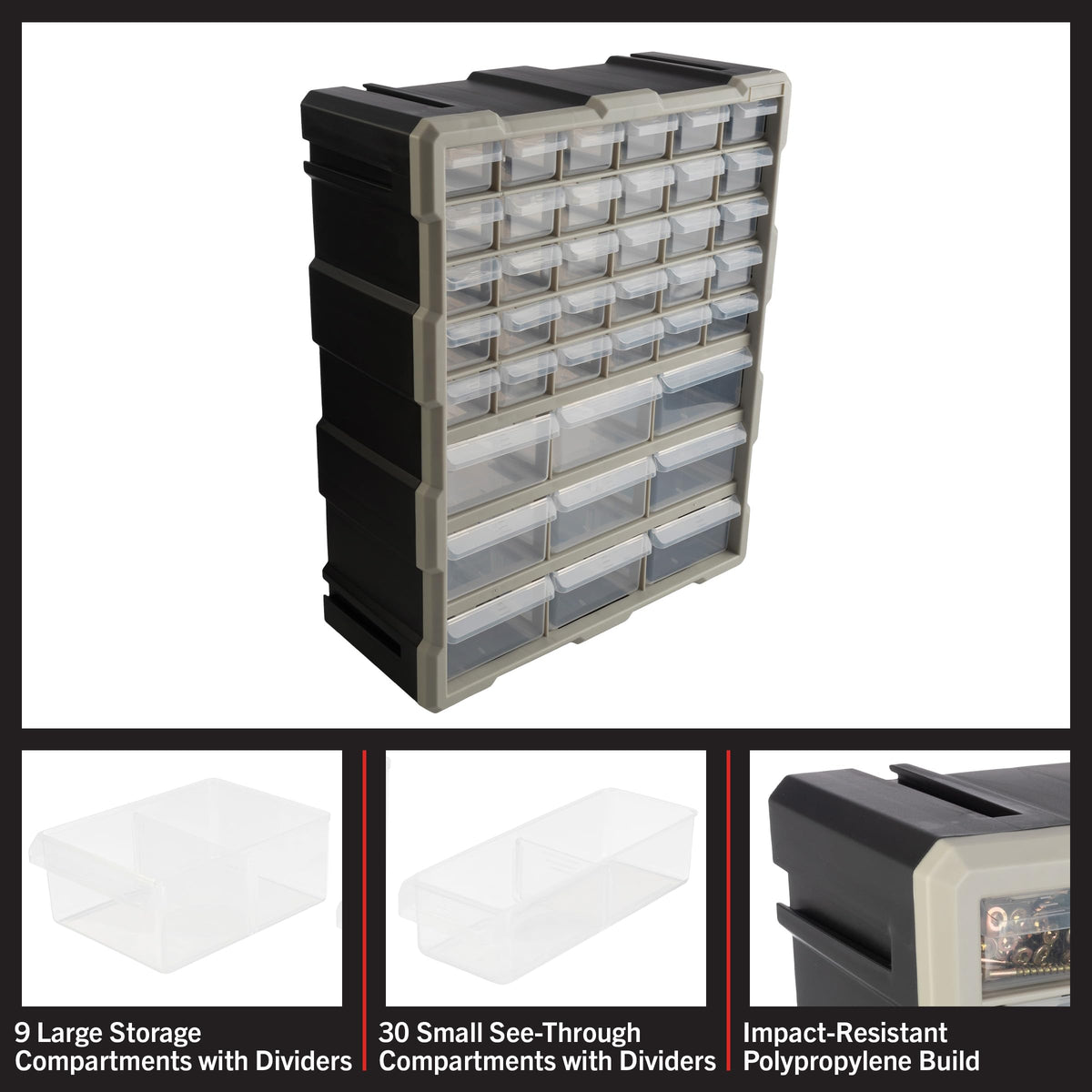 39-Drawer Plastic Small Parts Organizer, Black