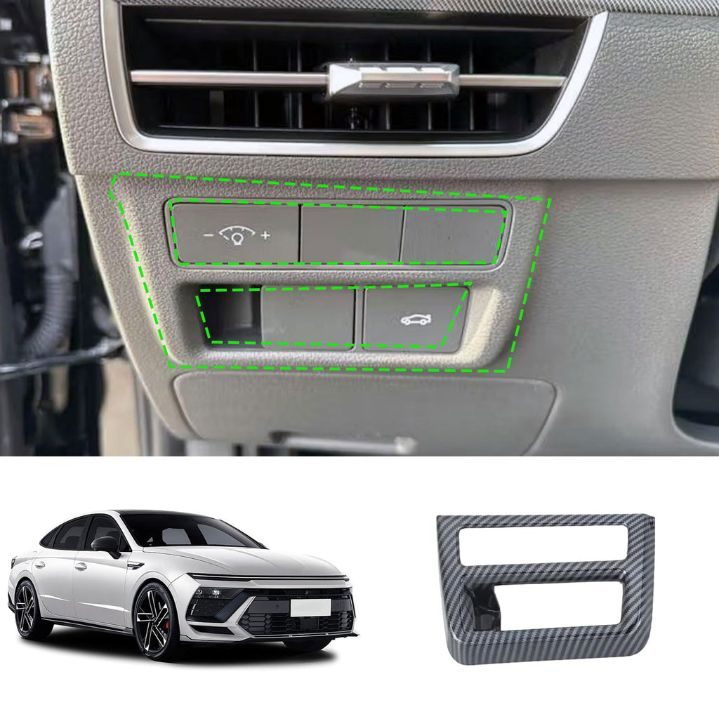 GZZHANMU Side Console Headlight Control Button Frame Cover Trim Fit for Hyundai Sonata 2024 2025 Interior Accessories（ABS,Glossy Carbon Fiber）
