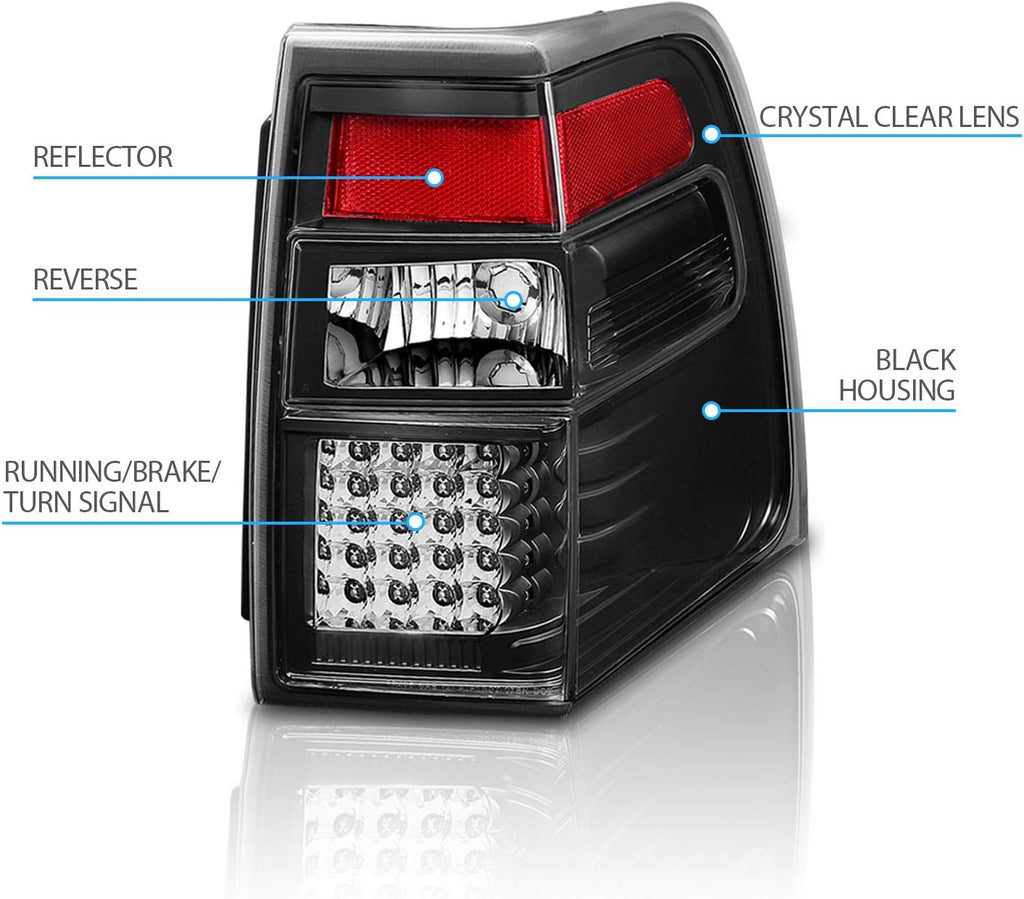 AmeriLite Black LED Replacement Brake Tail Lights Set For 2007-2017 Ford Expedition - Passenger and Driver Side