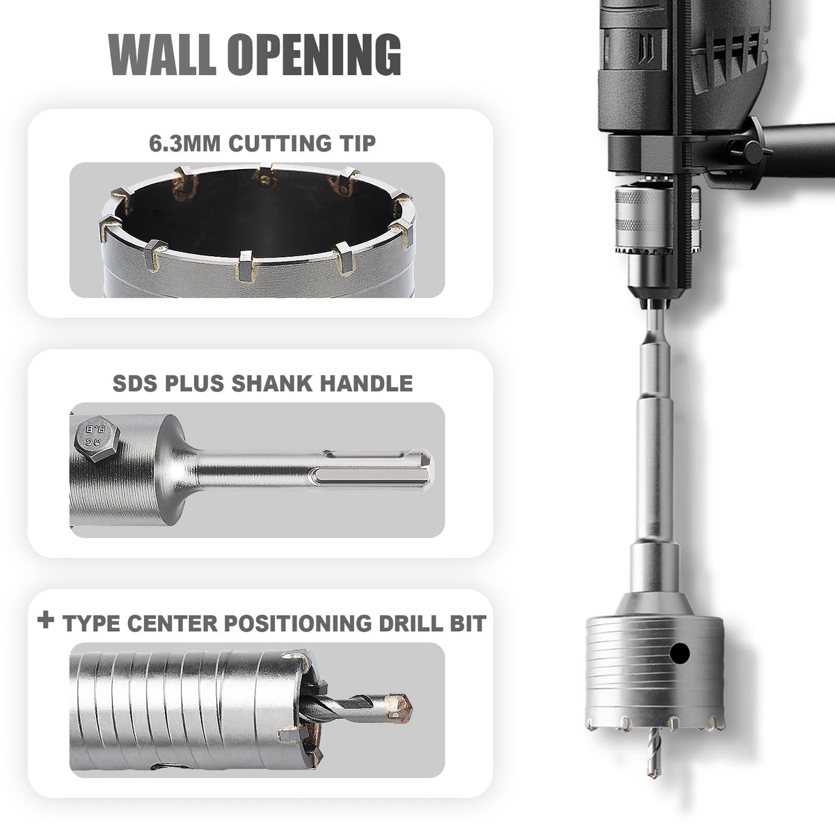 GRIXLEN 5.9 inch / 150mm Concrete Hole Saw with SDS Plus Shank Rod
