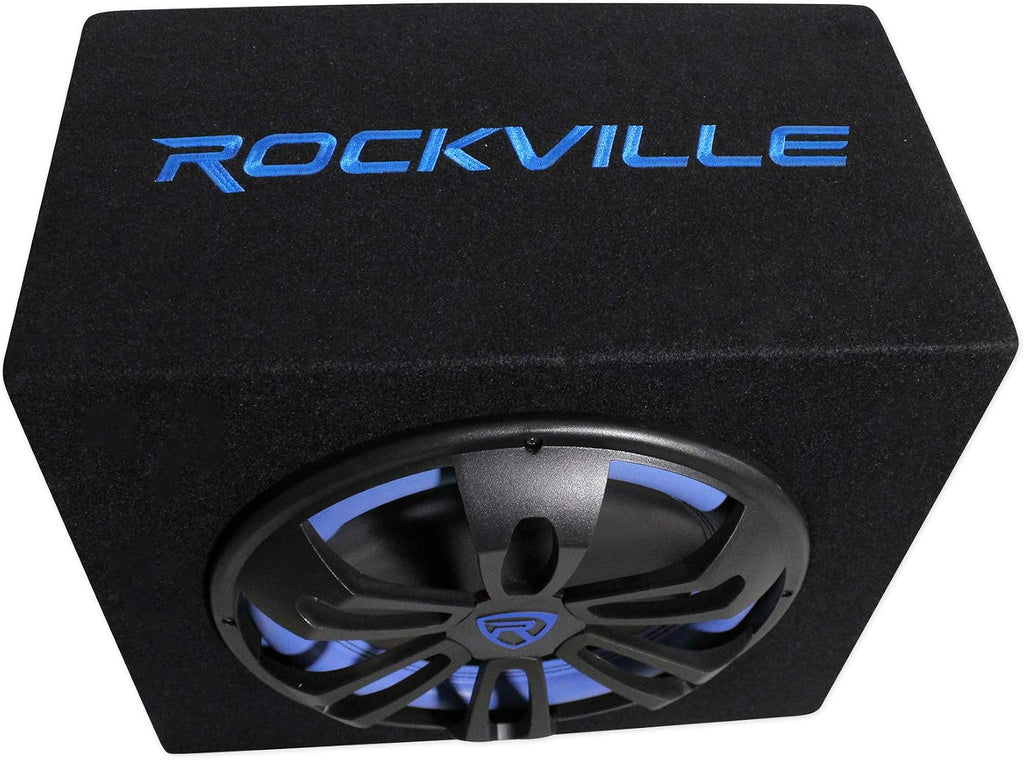 RVB12.1A 12" 500W Powered Car Subwoofer Bundle with RWK10 Amp Kit | 500W Peak / 300W RMS, Class AB, RCA and High