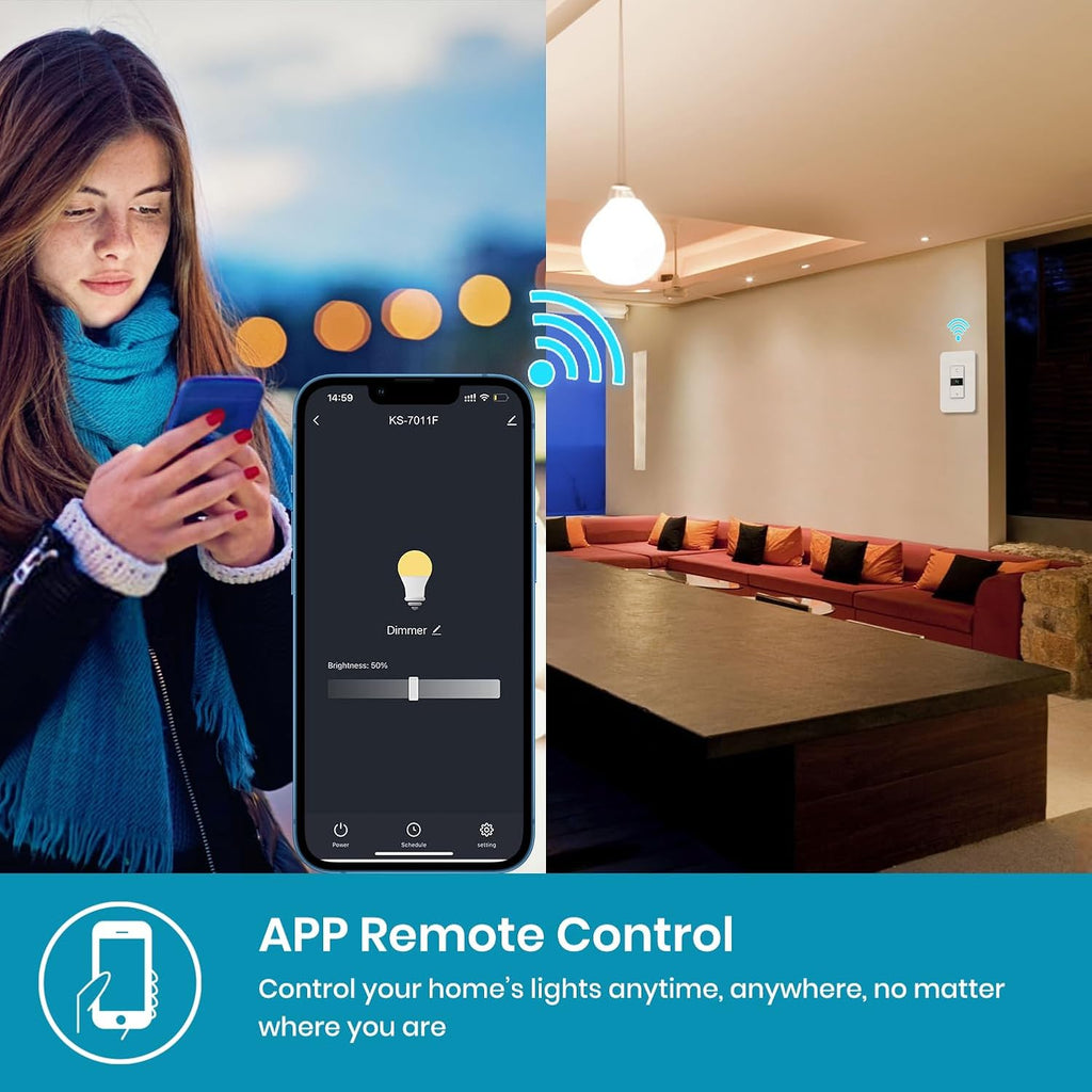 Smart Dimmer Switch 2Gang Digital Display Single-Pole 3Way Dimmer Smart Switch， 2024 New Model，Works with Siri, Alexa