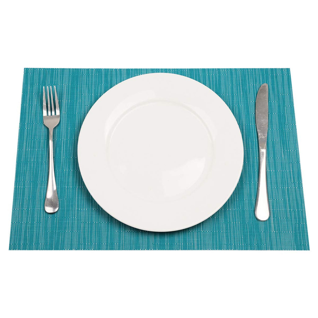 Teal Blue Placemats Set of 4 Woven Vinyl Place Mats Easy Clean Dry