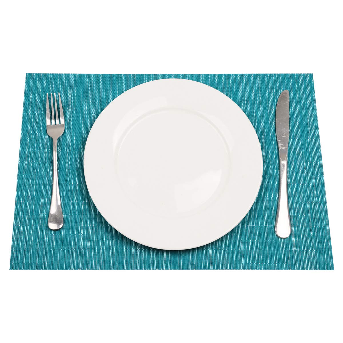 Teal Blue Placemats Set of 4 Woven Vinyl Place Mats Easy Clean Dry