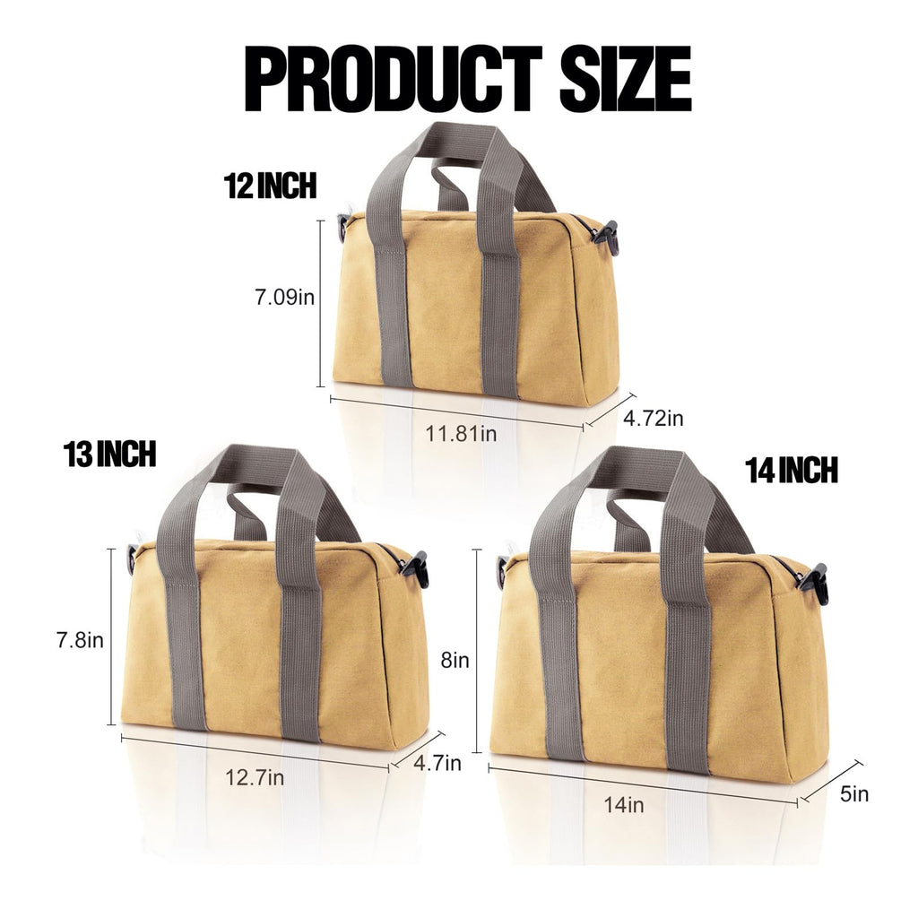 Small Tool Bag, Canvas Tool Storage Bag, Large Capacity Multipurpose Zipper Soft Tote Organizer Pouch for