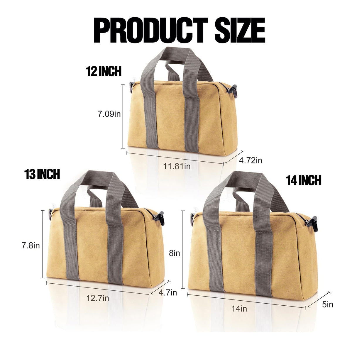 Small Tool Bag, Canvas Tool Storage Bag, Large Capacity Multipurpose Zipper Soft Tote Organizer Pouch for
