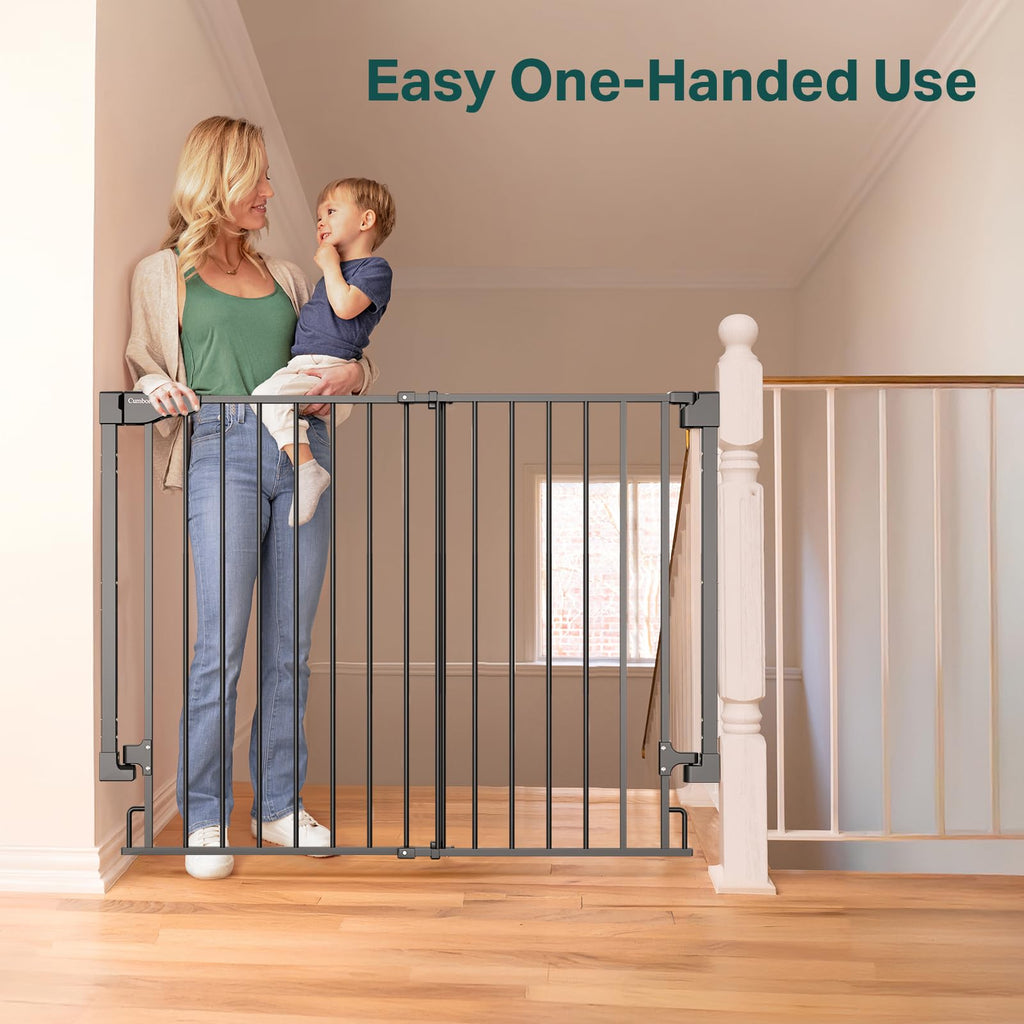 34" x 29.2-43" Extra-Tall Adjustable Hardware/Pressure-Mounted Pet & Child Safety Gate with Dual-Lock Walk-Through Swing Door for Stairs, Hallways & Wide Doorways — Black