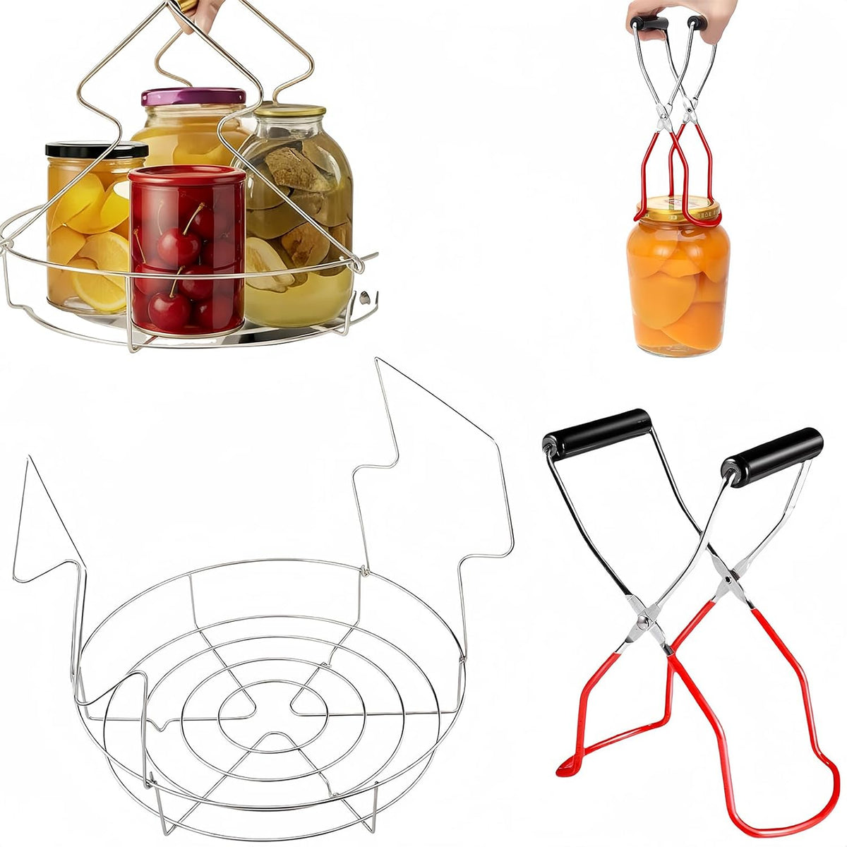 Stainless Steel Canning Rack with Jar Lifter Tongs, 12 Inch, 2-Piece Set