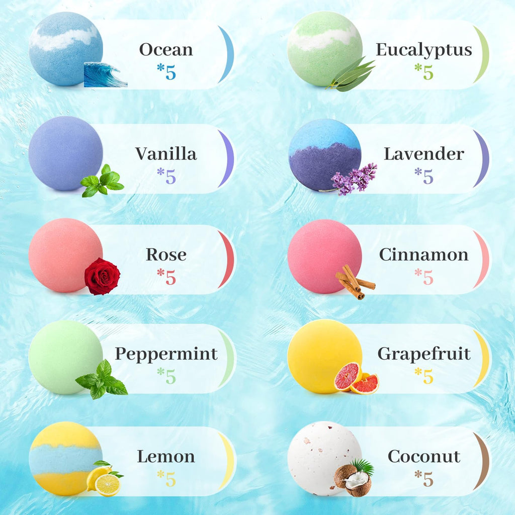 Bath Bombs Set 50 PCS with 10 Scents, Natural Bathbombs, Blue