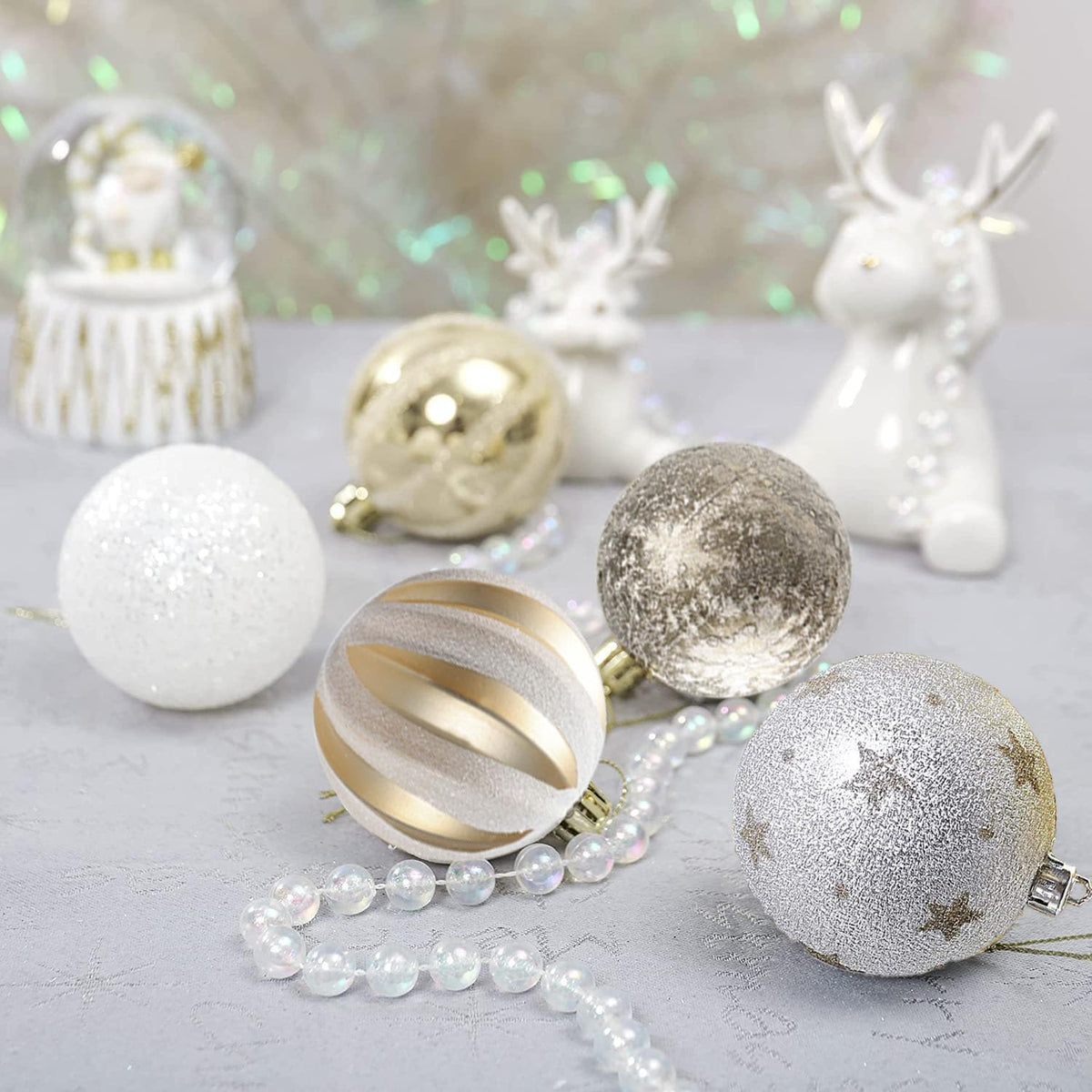 Christmas Ball Ornaments Set, 20ct 60mm Elegant White and Gold Assorted Christmas Tree Decorations, Shatterproof