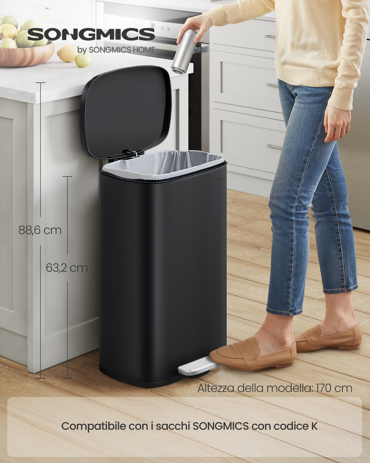 13 Gallon (50 L) Trash Can, Stainless Steel, Step-On Pedal