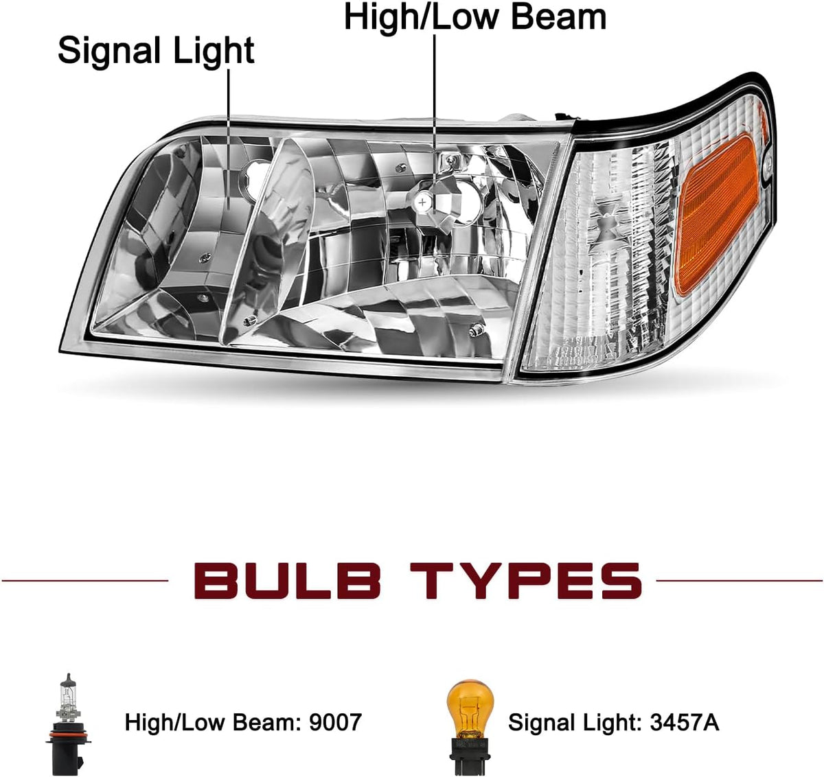 JSBOYAT Halogen Headlight 4pcs for 1998-2011 Ford Crown Victoria