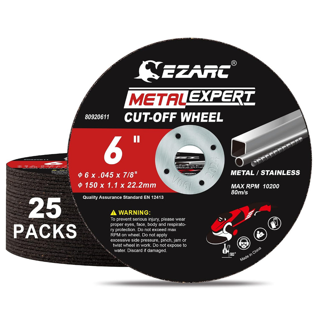 EZARC Metal Cut Off Wheels, 6'' x .045'' x 7/8'', 25-Pack