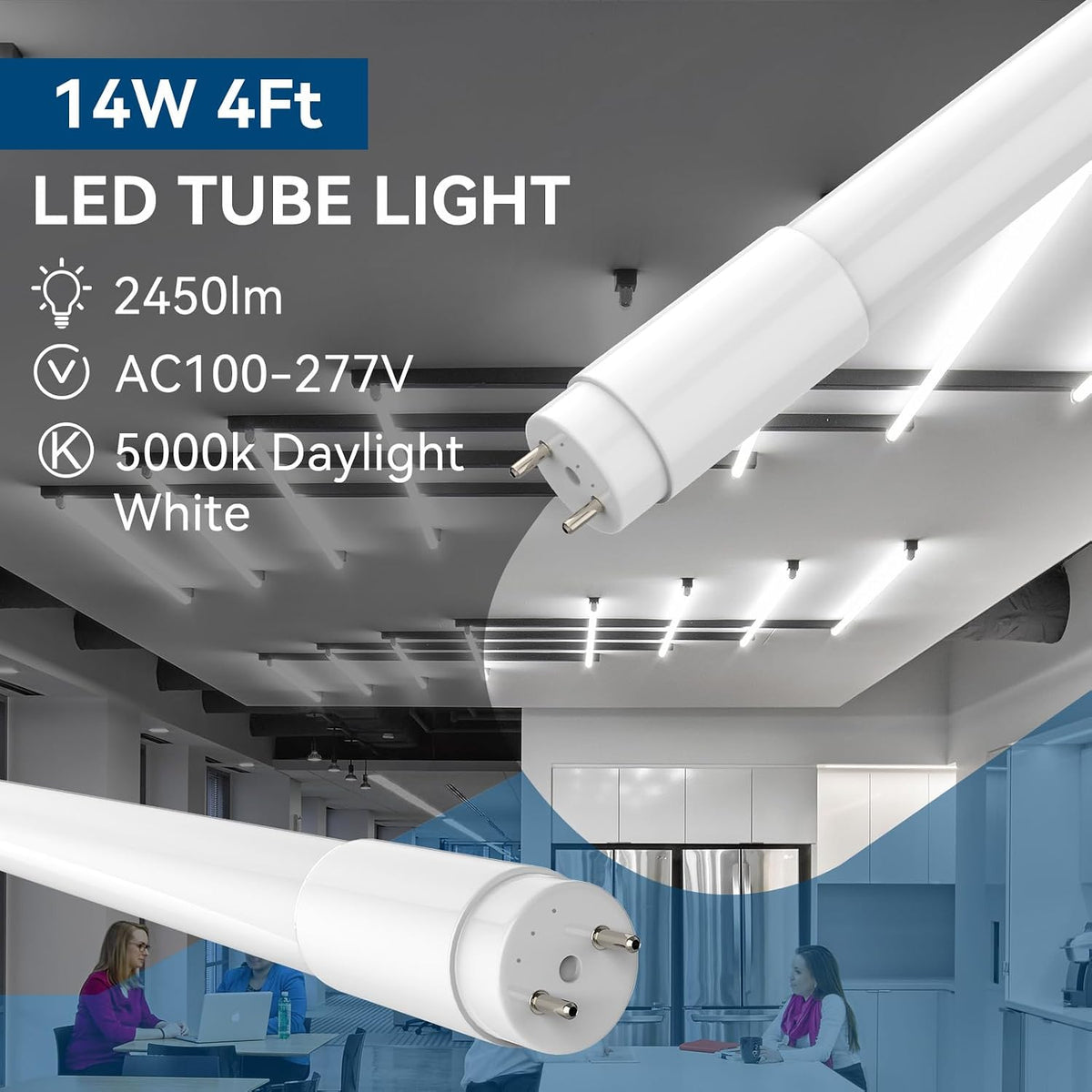 JESLED 10Pack T8 LED Bulbs 4 Foot, 4FT Fluorescent Replacement, Type A+B,14W 2450LM 4000K Neutral White, Plug & Play or Ballast Bypass, G13, T8 T10 T12 LED Replacement, Frosted Cover