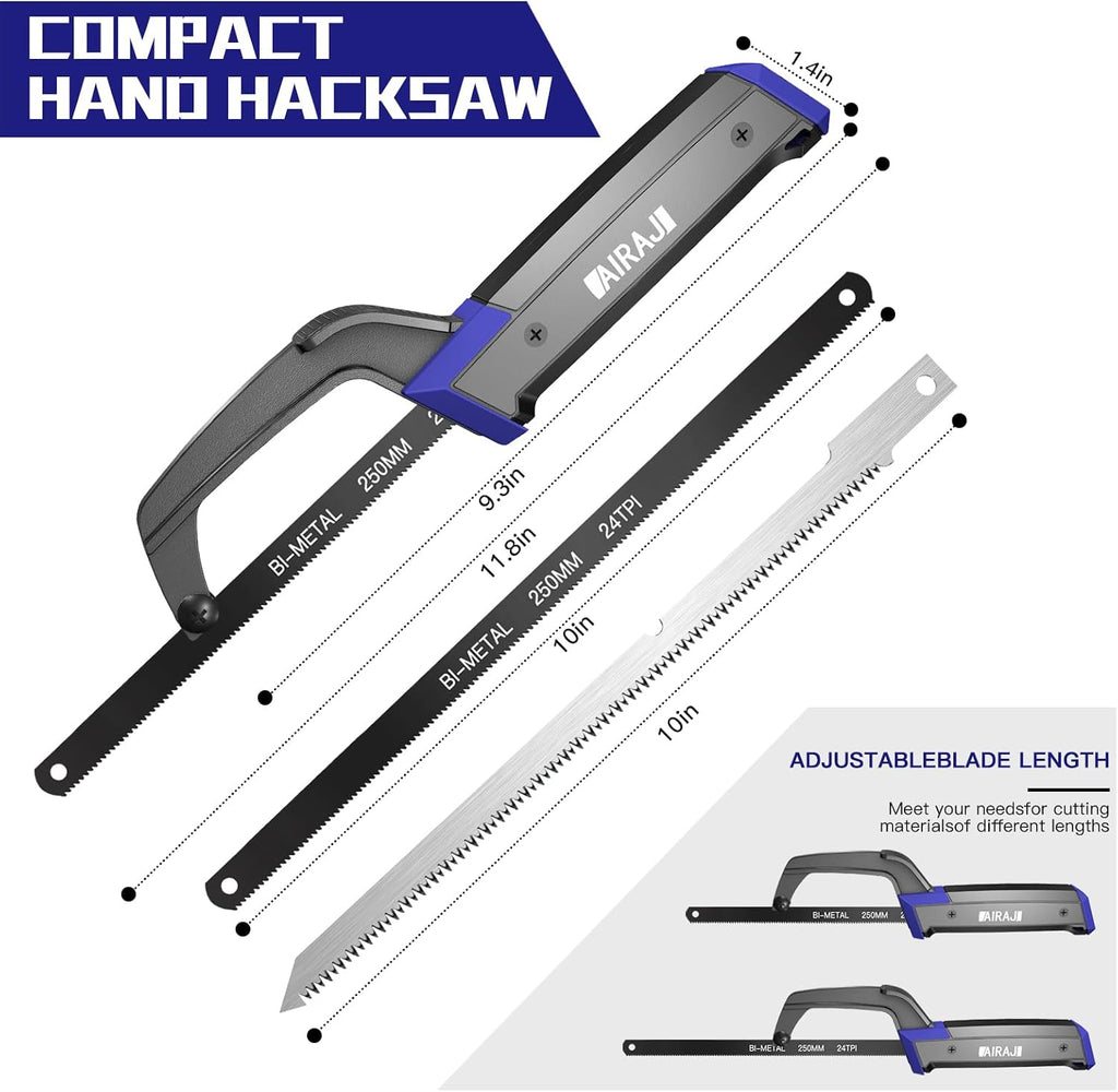 AIRAJ Mini Metal Hack Saw, Small Hacksaw for Metal, with 5 HSS Saw Blade