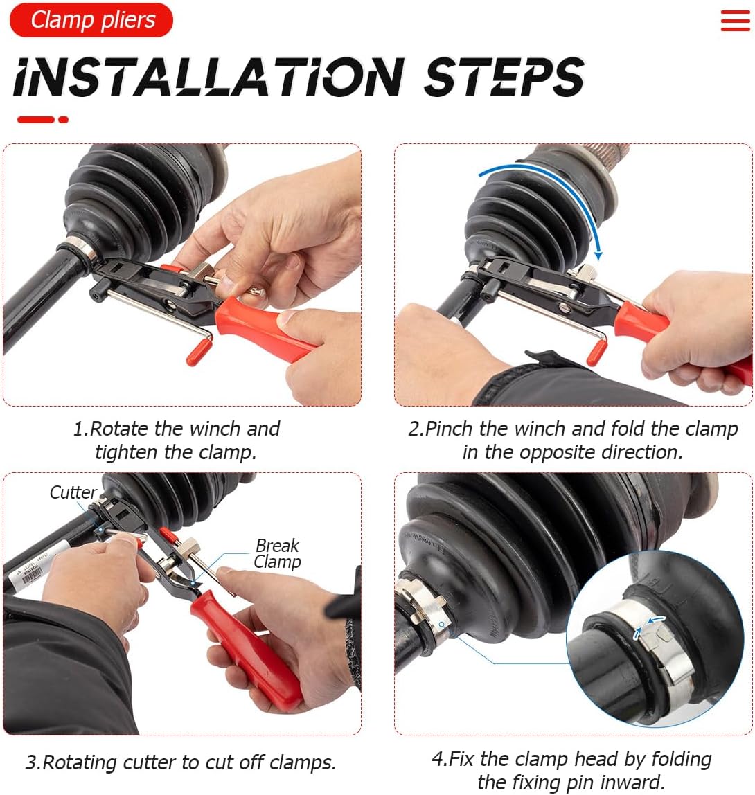 Joint CV Boot Clamp Pliers, Ear Clamp Banding Tool Kit, Automotive Hose Axle Pliers, Heavy Duty Universal Vacuum