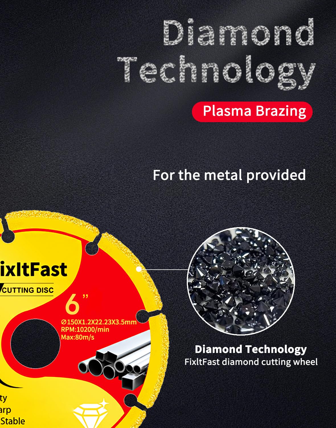 FIXLTFAST 6 inch Diamond Cutting Wheel Metal Cut Off Disc for Angle Grinder