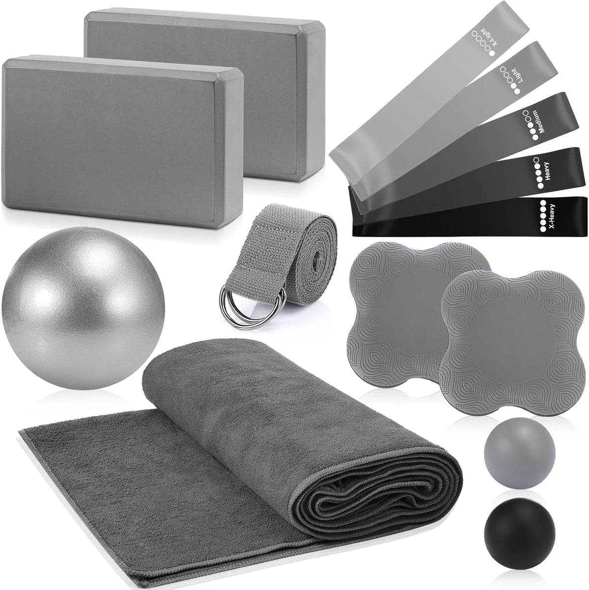 14 Pcs Yoga Kits for Home Workouts Pilates Equipment Set for Women Beginners, Hot Yoga Towel Blocks Strap, Knee Pad