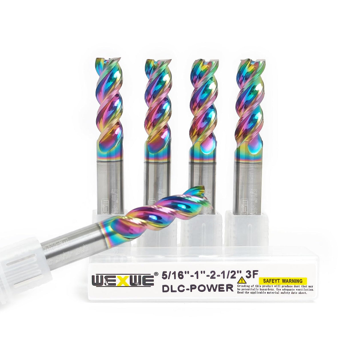 WEXWE Tools DLC Series Carbide Square End Mill, Diamond-Like Coating, End Mill for Aluminum, Copper, Magnesium Alloys, High Silicon Alu65minum, Composite Materials, 3 Flute, Inch Size（5/16", 5pcs）