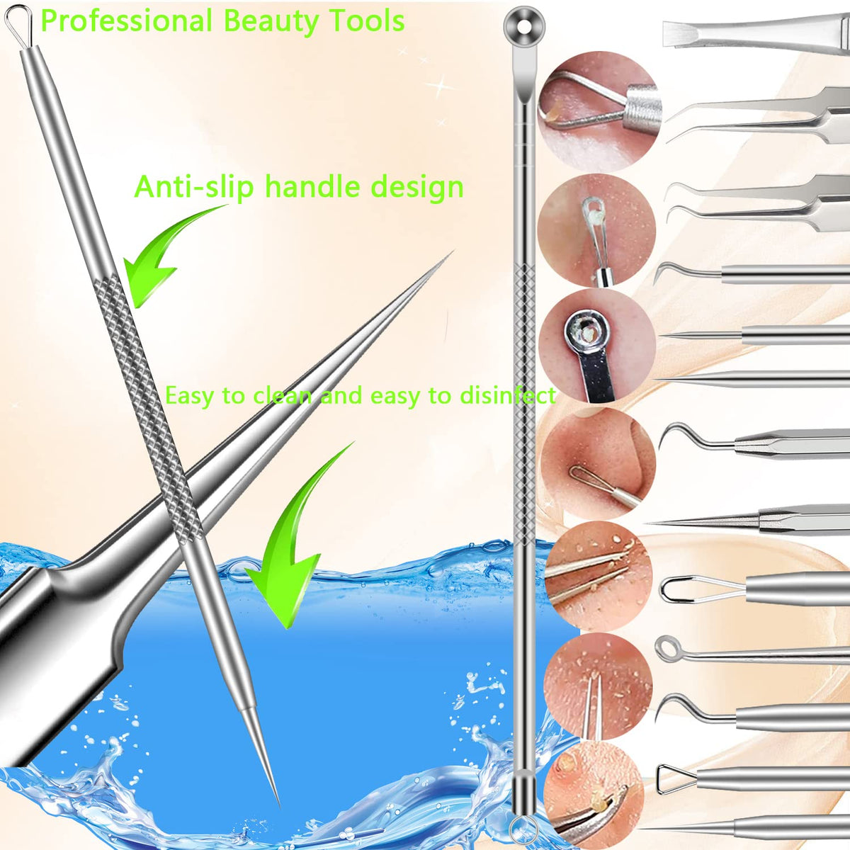 Pimple Popper Tool Kit, 16 Pcs Blackhead Remover Tools, Professional Tweezers Set Comedone Extractor Acne Tool for