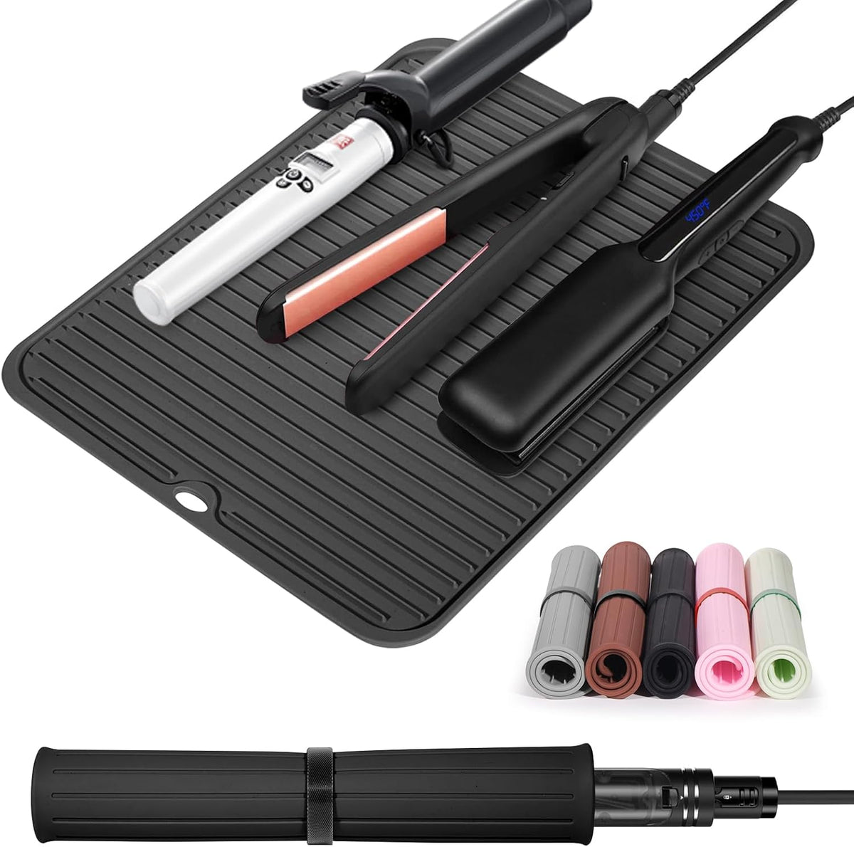 Large Heat Resistant Silicone Mat for Hair Tools: Curling Iron, Flat Iron, Hair Straightener - Portable Hair Styling