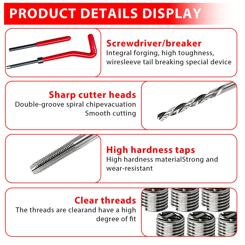 XTZFTD 30PCS M6 x 1.0mm Thread Repair Insert Kit, Stainless Steel Helicoil Style Inserts with Drill Bit, Tap and Installation Tools, Universal Metric Thread Repair Accessories for Auto Repairing