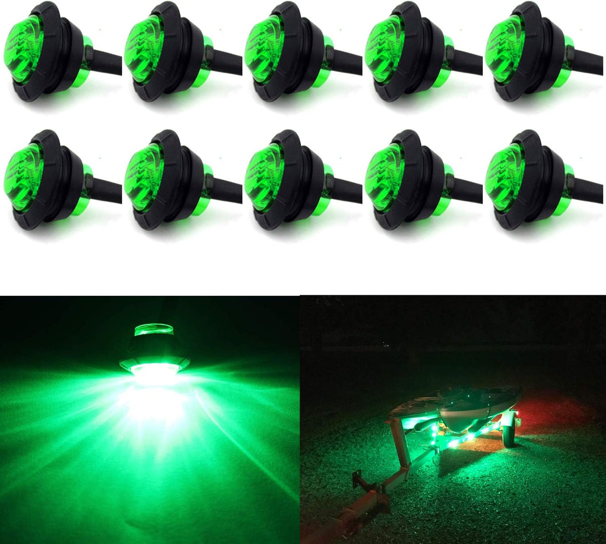 KEING 10 Pack Waterproof Marine Boat LED Lights, LED Underwater Lighting, Utility Led Interior Lights Navigation Lights Deck Courtesy Lights 12V for Yacht Boat Fishing Pontoon Sailboat Kayak (Green)