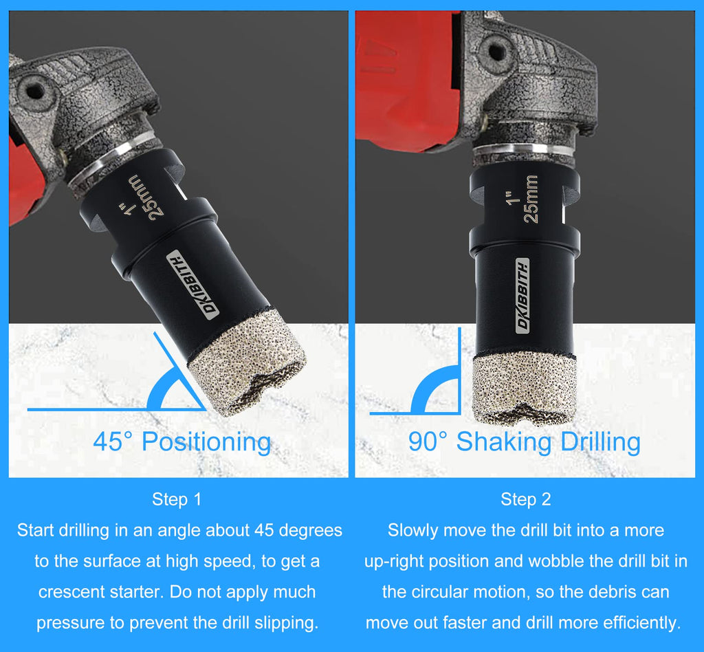 DKIBBITH 1 Inch Dry Diamond Core Drill Bits, 25mm Tile Vacuum Brazed Angle Grinder Hole Saw for Porcelain Ceramic Granite Brick Concrete with 5/8-11 Thread to 3/8” Hex Shank Adapter, Black