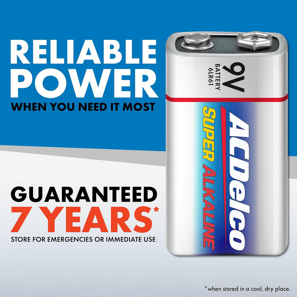 ACDelco 12-Count 9 Volt Batteries, Maximum Power Super Alkaline Battery, 7-Year Shelf Life, Recloseable Packaging