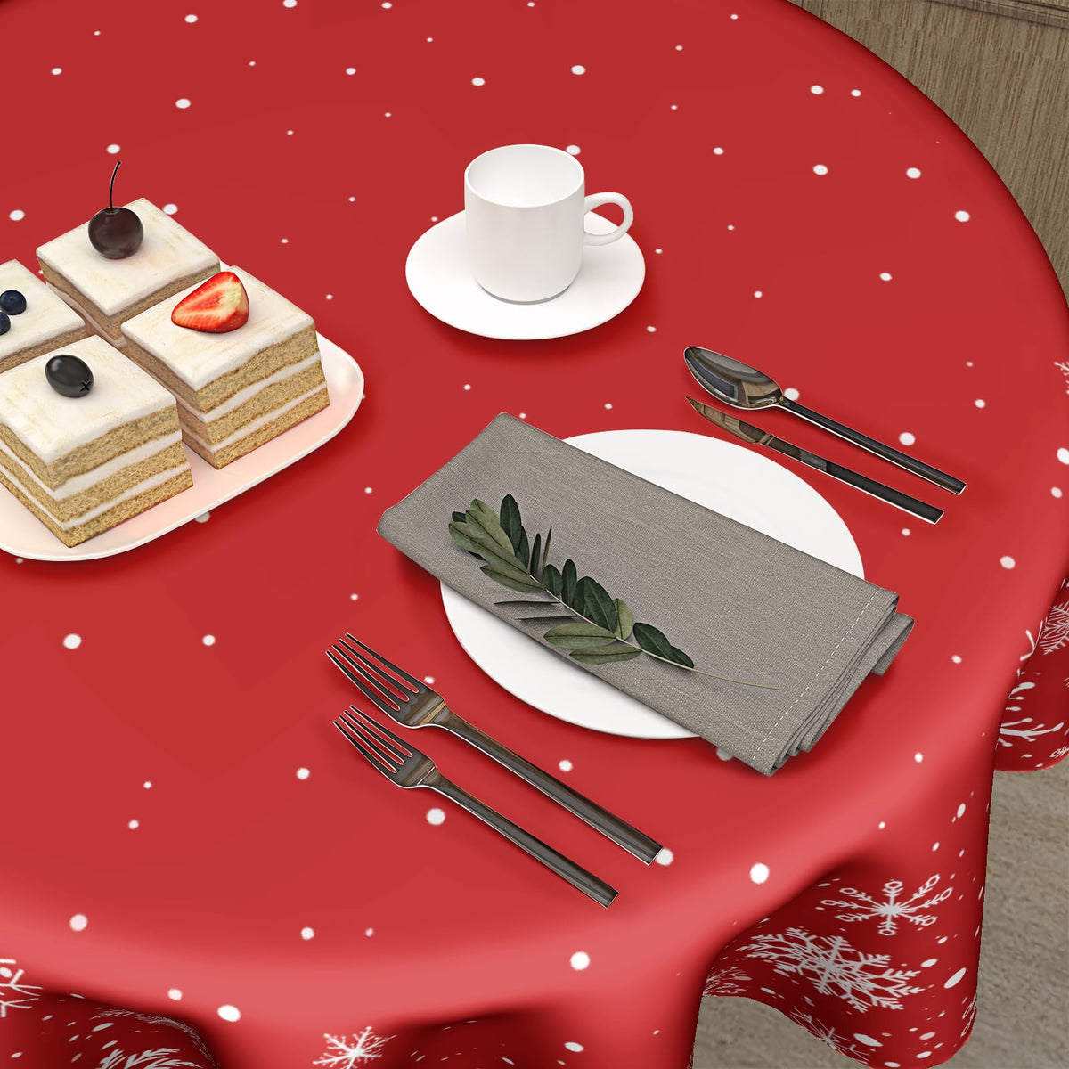 Christmas Round Tablecloth 60 Inch, Merry Christmas Snowflake Round Table Cloth Outdoor Waterproof Christmas