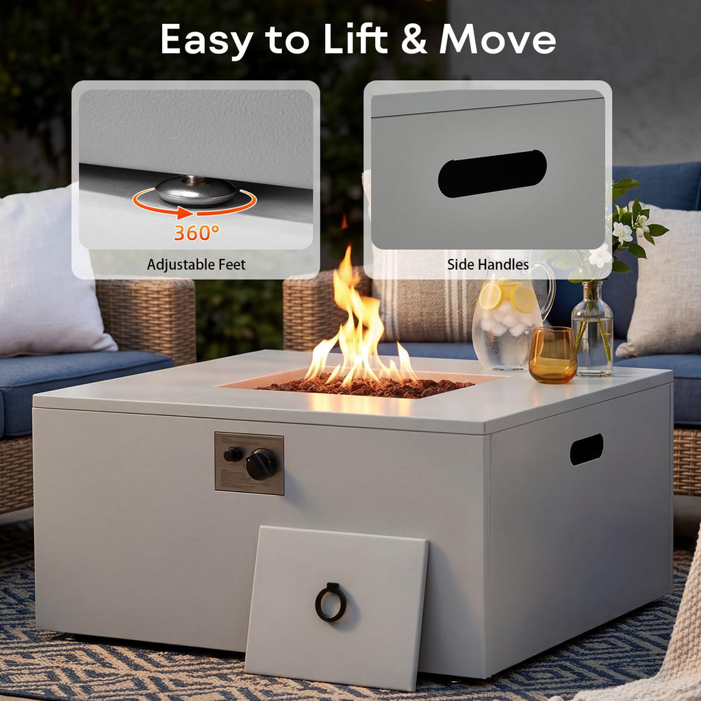 32" Gas Fire Pit Table Outdoor Square Propane Fire Pit Table No Tank Holder