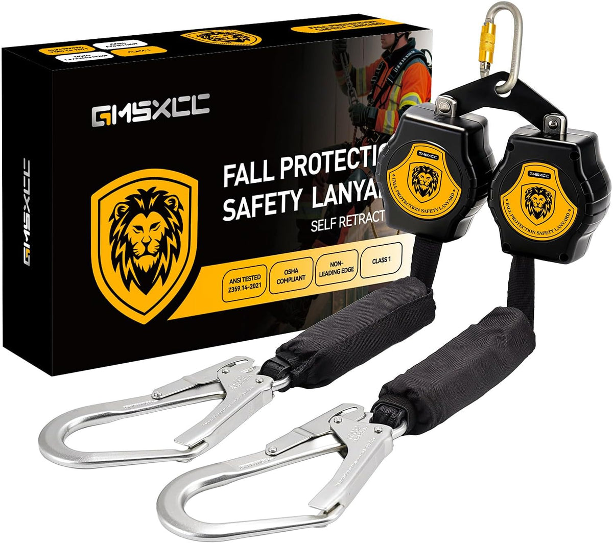 Fall Protection Safety Lanyard - 6FT Double Leg SRL Self Retracting Lifeline Yoyo Roofing Construction Gear OSHA/ANSI