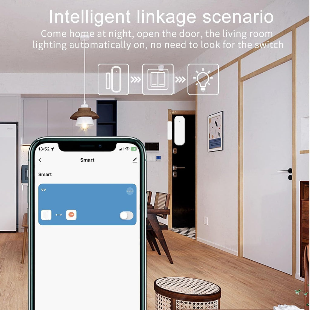 WiFi Door and Window Sensor, Smart Home Security Alert System, 2.4G Wireless, Compatible with Alexa, Google Home