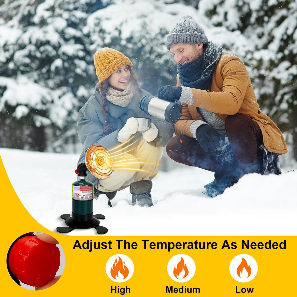Portable Propane Heater for Camping, Cordless Outdoor Heater with Foldable Tank Holder Small Gas Heaters, Adjustable