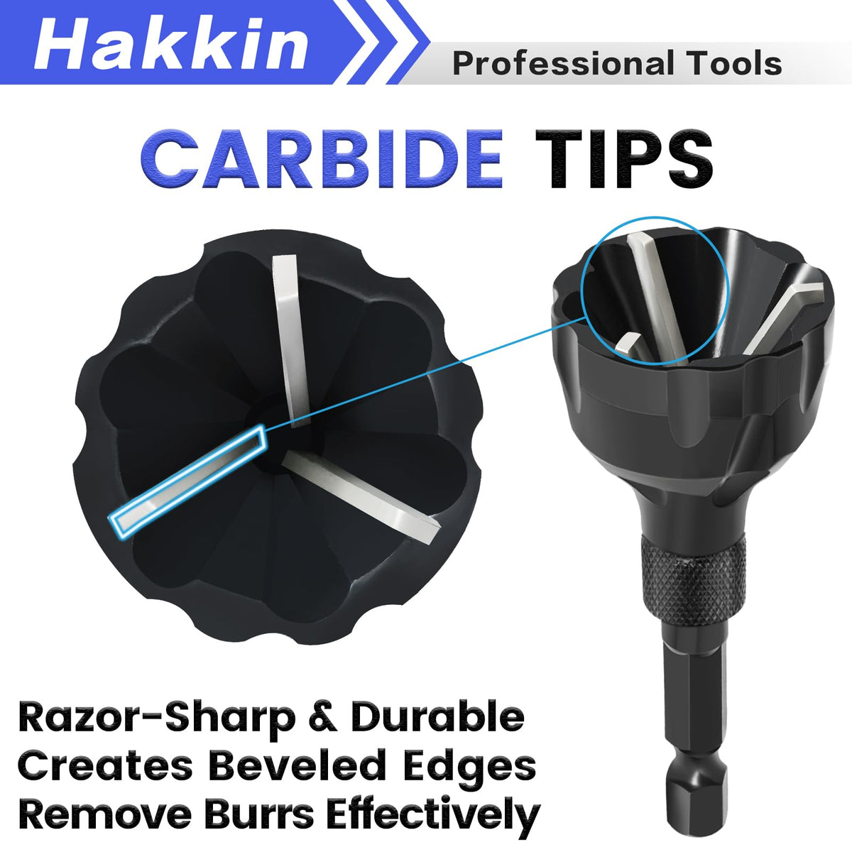 Hakkin 5PCS Deburring Tool Set, Tungsten Carbide Chamfer Drill Bit, External Deburring Tool with Quick Release Hex Shank for Metal, Fits 1/8"-3/4" (3-20mm)